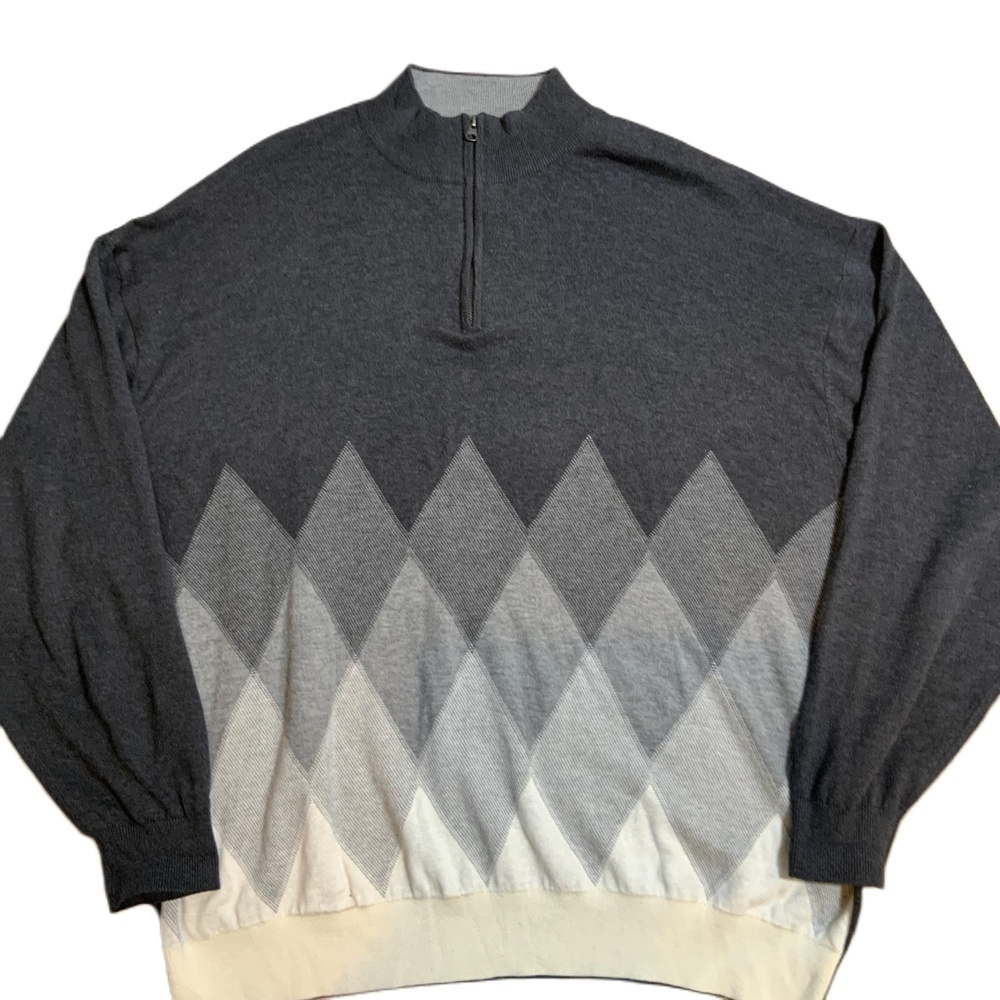 FX Fusion Grey Cream Argyle Pullover Sweater Size 3X Preppy Academia Grandpacore